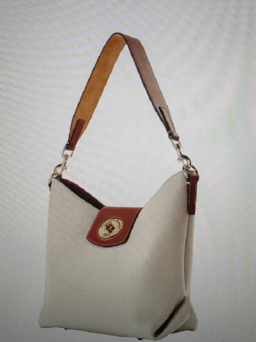 Dooney & Bourke Cream and Brown Leather Hobo with Gold Turn-Lock - Picture 3 of 6